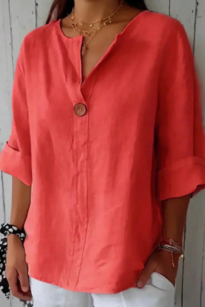 Elise | Relaxed Button-Detail V-Neck Blouse