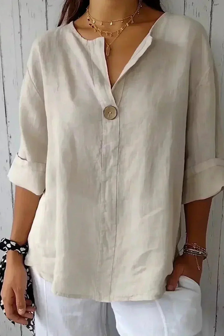 Elise | Relaxed Button-Detail V-Neck Blouse
