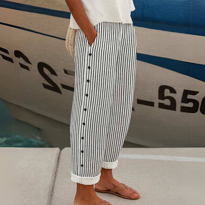 Breezy | Striped Button Trousers