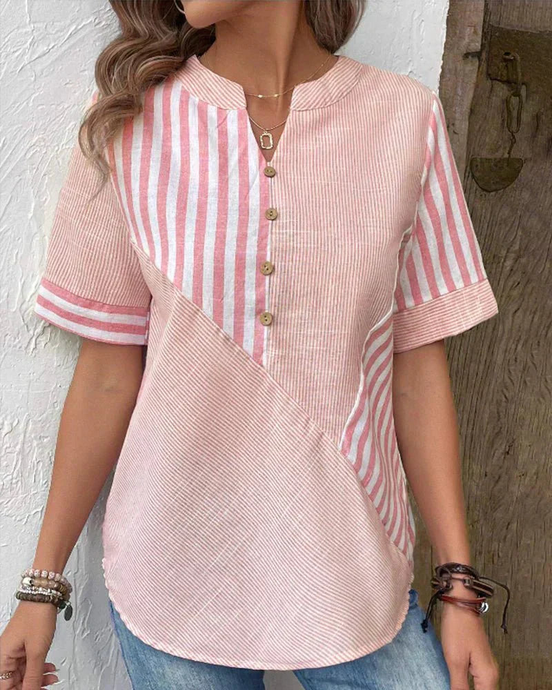 Amelie | Striped Notch-Neck Flare-Sleeve Blouse