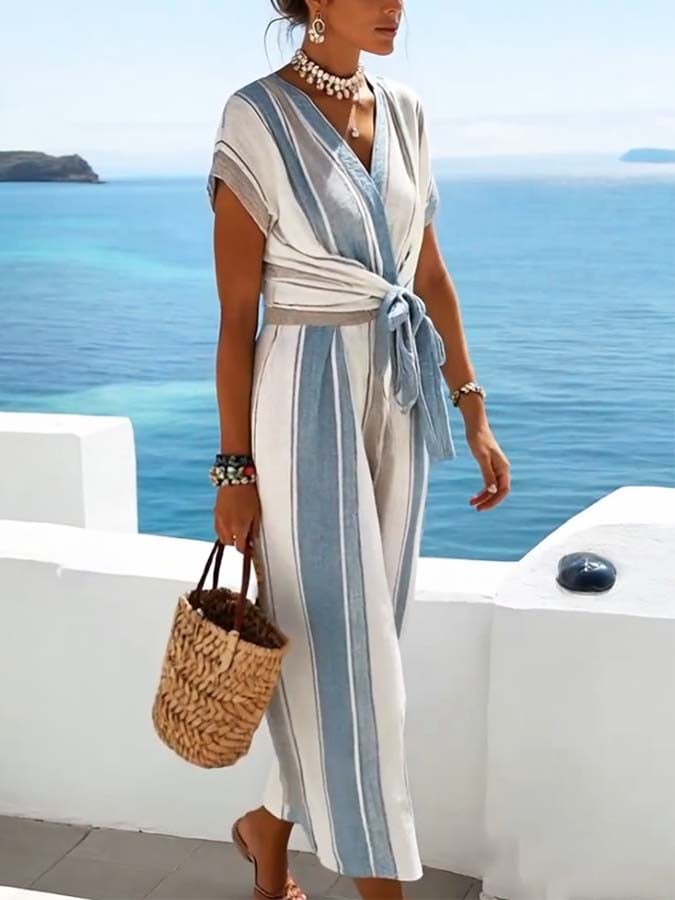 Elara | Coastal Stripe Wrap Dress