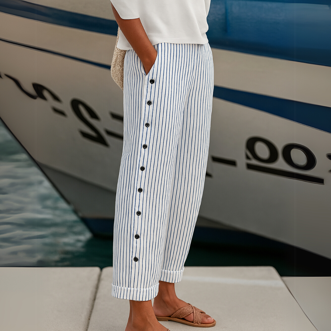 Breezy | Striped Button Trousers