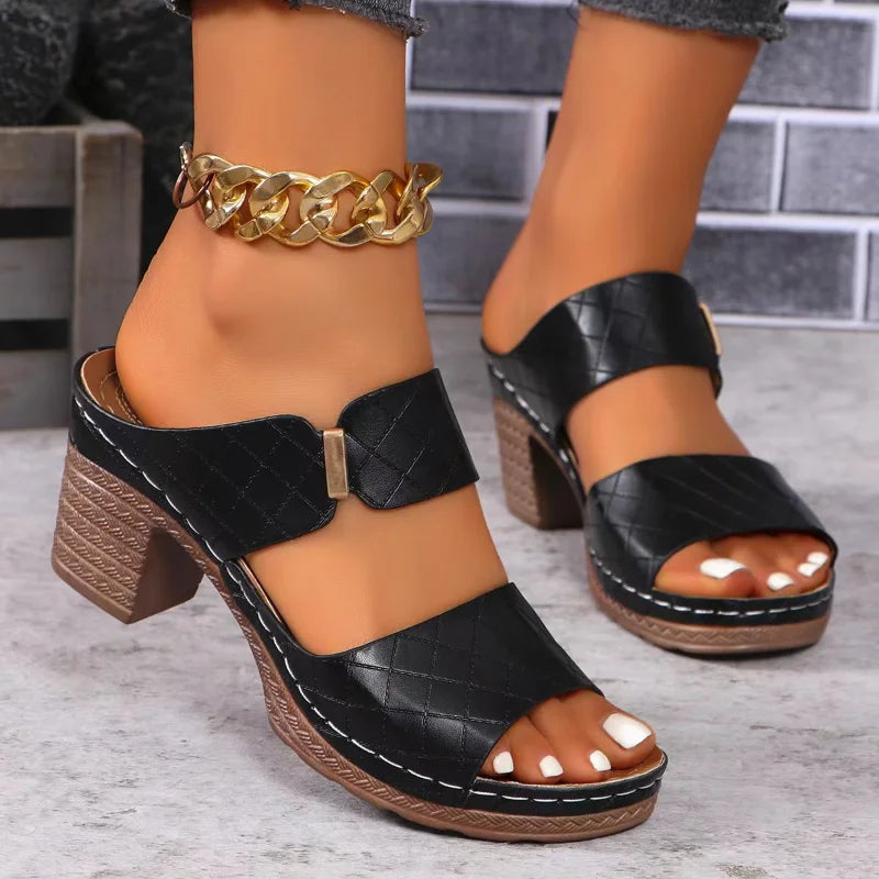 Tara - Slip-On Block Heel Sandals