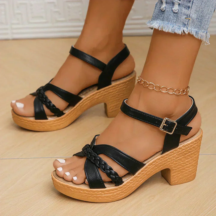 Clara - Braided Block-Heel Sandals