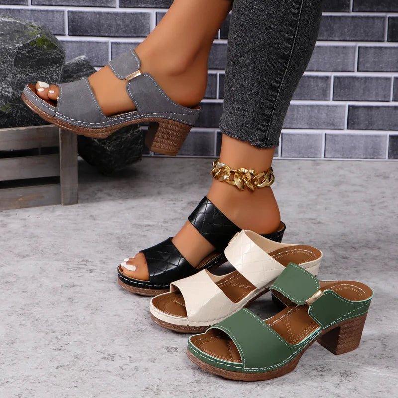 Tara - Slip-On Block Heel Sandals