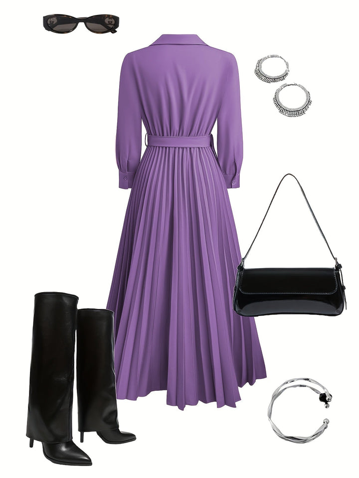 Elyssa | Pleated Belted Maxi Dress
