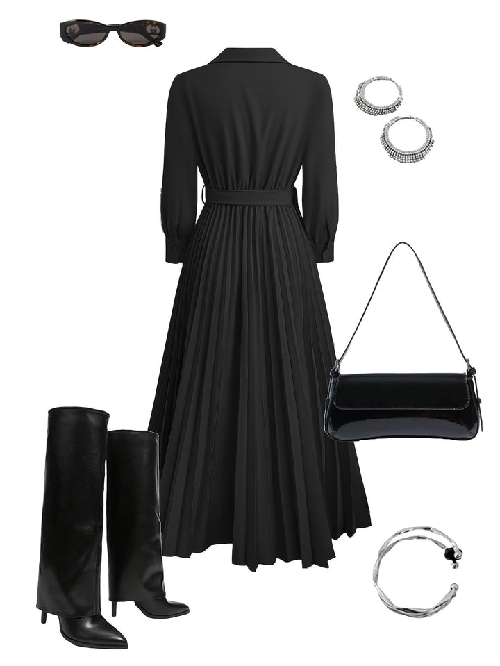 Elyssa | Pleated Belted Maxi Dress